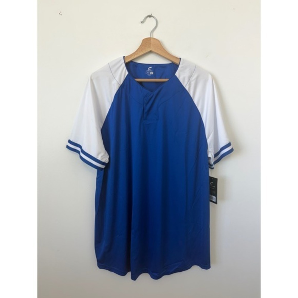 Champro Adult Short Sleeve Blank Jersey – Blue and White – Size small – NWT
